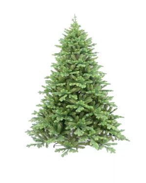 Naturtro kunstigt juletræ med tætte, lysegrønne grene og fyldig form, vist mod hvid baggrund.