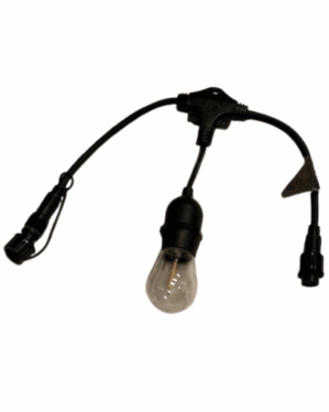 Party festoon-lyskædemodul med E27 LED-pære og sorte stik i begge ender. Designet til udendørs brug med holdbar konstruktion til professionel dekorativ belysning.