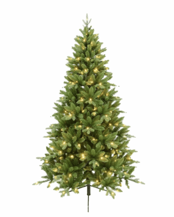 Naturtro kunstigt juletræ med PVC grene og formonterede LED lyskæder.