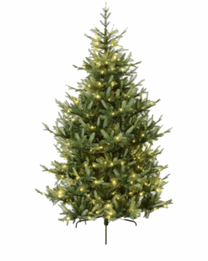Kunstigt juletræ der minder om nordmandsgran med LED lyskæder.