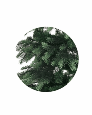 Nærbillede af grenene på et kunstigt juletræ med grene i PE og PVC