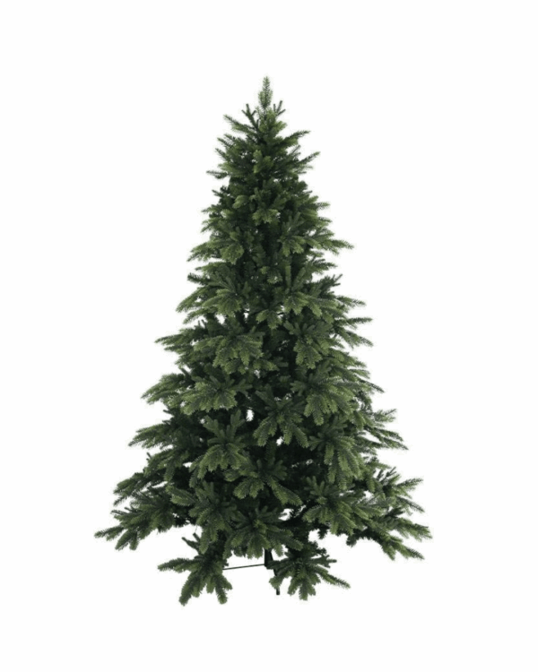 Fyldigt kunstigt juletræ med mange grene i PE og PVC.