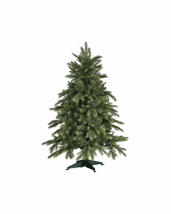 Mindre kunstigt juletræ med tætte grene i PE og PVC med naturtro udseende.