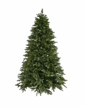 Fyldigt kunstigt juletræ med tætte grene i pe og pvc med naturtro udseende.
