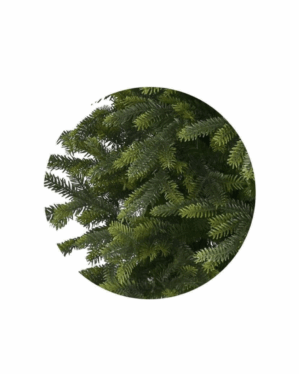 Nærbillede af PE og PVC grene på et kunstigt juletræ.