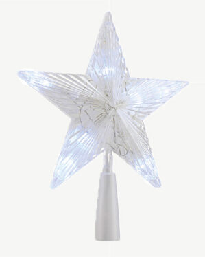 Stjernespids med indbygget LED-lys - et elegant og lysstærkt element, der sætter prikken over i'et på ethvert juletræ. Perfekt til både professionelle dekorationer og hjemmets klassiske pynt.