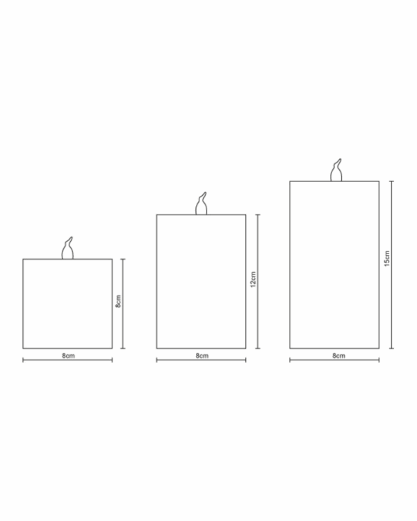 Diagram der viser dimensionerne på tre LED lys i træstammer.