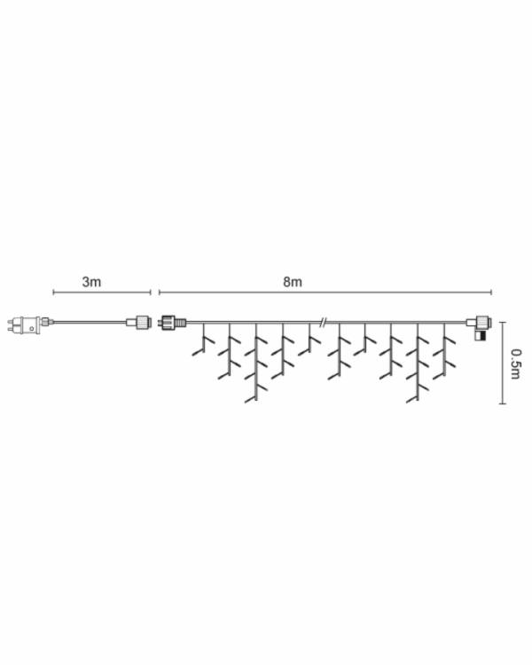Diagram over en istaplyskæde der måler 8 meter