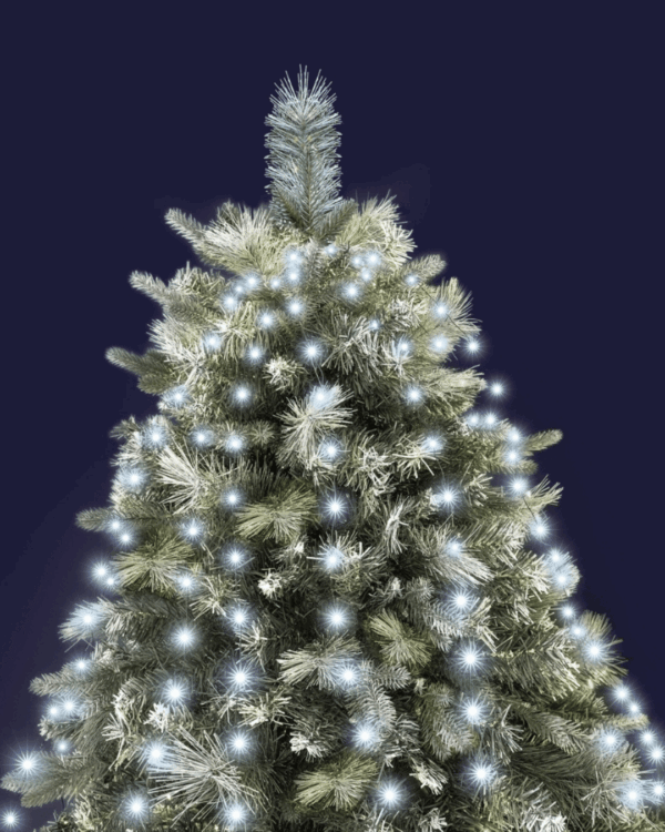 LED lysgardin på juletræ med microLED og koldt hvidt lys