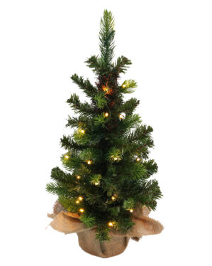 Lille kunstigt juletræ med varm hvid LED-belysning og naturtro grene. Leveres i julepose - ideelt til borde, receptioner eller vinduesdekorationer i juletiden.