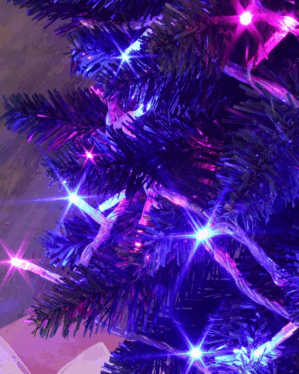 Juletræ med lyskæde med pink og blåt lys