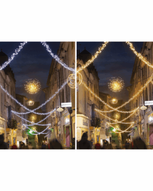 Dualcolor klyngelyskæde i professionel kvalitet på stålwire.