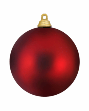 Rød julekugle med matt overflade og gylden krone, fremstillet i robust materiale, velegnet til professionel juleudsmykning på træer, dekorationer og events indendørs og udendørs miljøer.