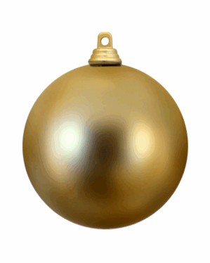Gylden julekugle med matt finish og dekorativ krone, produceret i slidstærkt materiale, ideel til professionel juleudsmykning på træer, dekorationer og events inde og ude miljøer.