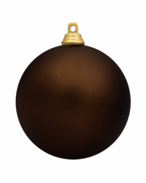 Mat mørkebrun julekugle med ensartet, blød overflade og sølvfarvet ophæng, der giver et varmt, stilrent udtryk til juletræer og dekorative julemiljøer.