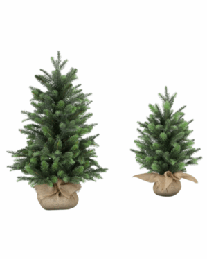 Lille naturtro juletræ med jutebund og grene i PE og PVC mix.