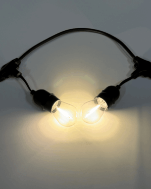 JadaLight PRO party-lyskæde med sort kabel og to varm hvid LED-lys.