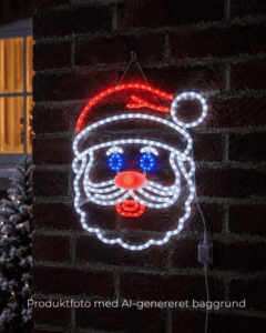 Julemandshoved 2D med forskellige udtryk og højtalere.