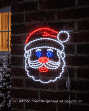 Julemandshoved 2D med forskellige udtryk og højtalere.