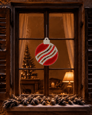 2D rød julekugle med rød og kold hvid LED placeret i vinduet.