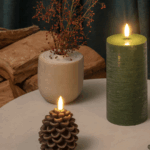 LED candle Pine cone, Brown, Smooth, 7x7 cm Brown, Brun
