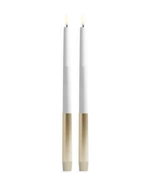 Uyuni LED taper candle, stripe, gold finish, smooth, 2-pack, 2m3x32 cm