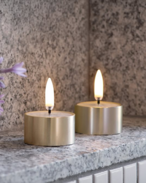 Uyuni LED melted tealight, metal brass finish, 2 pack, 4,1x2,3 cm