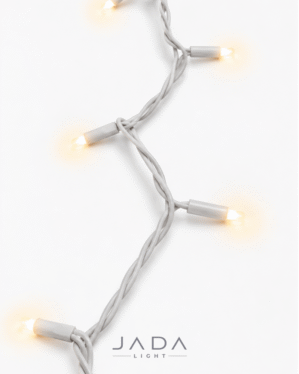 JadaLight PRO LED lyskæde med hvid gummiledning og varmt hvidt lys.
