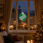 Julgekugle med lys, H: 40 cm, grøn LED, blinkeffekt Grøn LED, statisk lys, Kold hvid LED, statisk lys