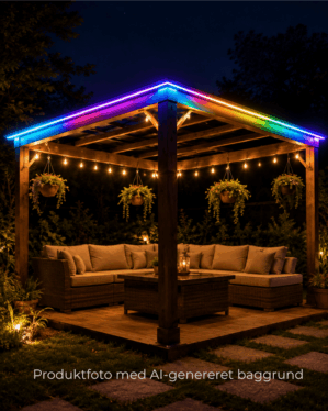 LED neon flex placeret udendørs på terrassen.