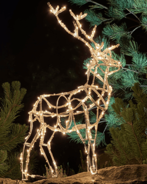 Mini rensdyr med varmt hvidt LED lys til udendørs juleudsmykning.